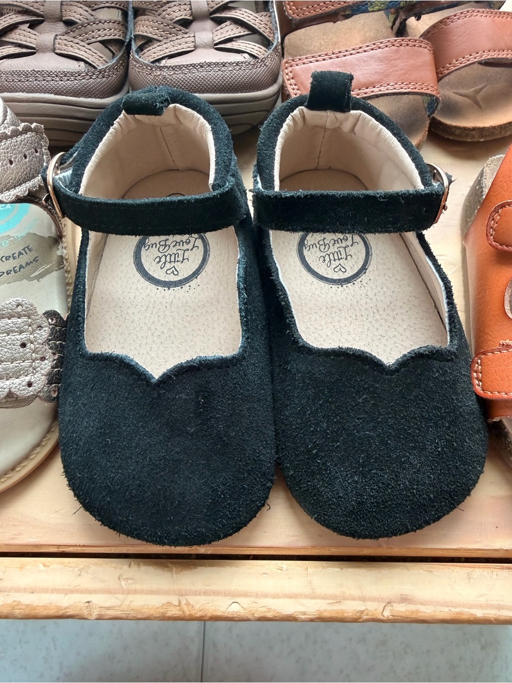 Girls Little Love Bug “Olivia” Black Suede with Hook-and-Loop Strap